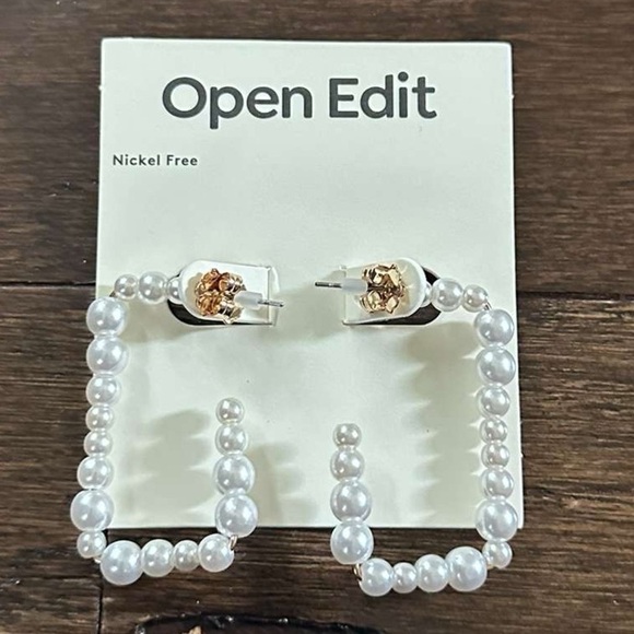 Open Edit-Faux Pearl Rectangle Earrings-white/Gold-NWT - Picture 1 of 6